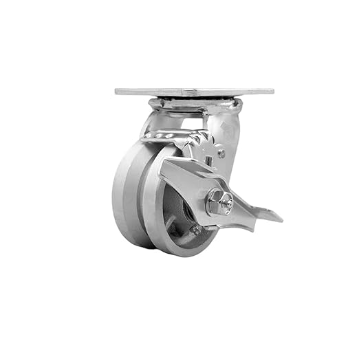V Groove Semi Steel Cast Iron Swivel Top Plate Heavy Duty Caster with 4 Inch Wheel and Top Lock Brake – 800 lbs. Capacity/Caster - Service Caster Brand
