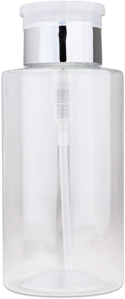 10oz Silver Push-Down Dispenser Bottle - 1 Bottle - Empty Refillable Pump Bottle for Nail Polish Remover Liquid Lotion Cream