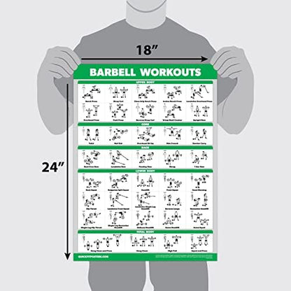 QUICKFIT Dumbbell Workouts and Barbell Exercise Poster Set - Laminated 2 Chart Set - Dumbbell Exercise Routine & Barbell Workouts (18" x 24")