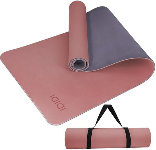 Yoga Mat with Strap,Non-Skid Workout Mat,8mm Thick Yoga Mat,POE Yoga Mats for Women Men Kids,Exercise Mat with Easy-Cinch,72"x24"x0.32” (183x61x0.8cm) (Deep Pink+Grey)