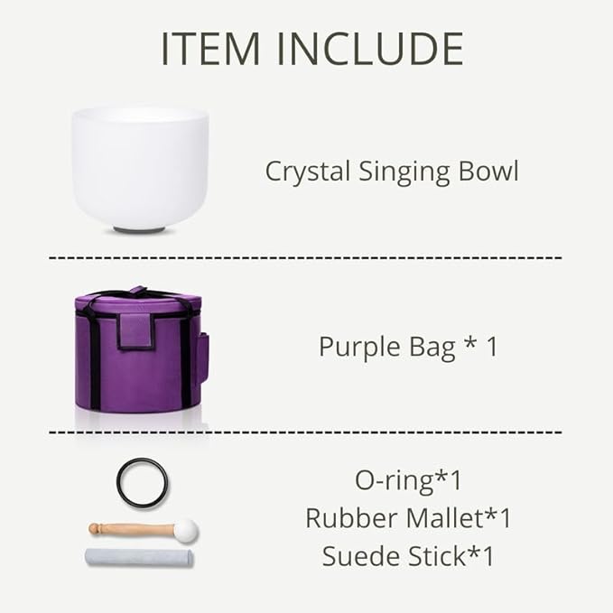 10 inch White A Note Third Eye Chakra Quartz Crystal Singing Bowl, for Healing Mindfulness Meditation Yoga Sound Baths, with Rubber Mallet O-ring