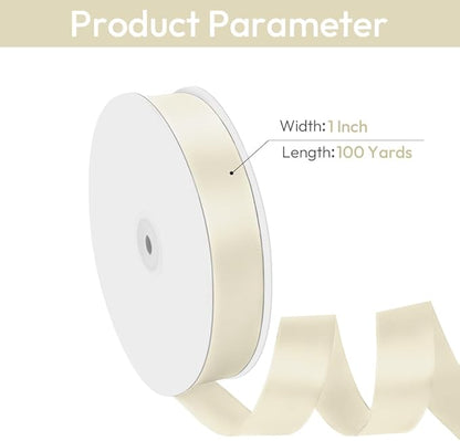 1" Width x 100 Yards Satin Ribbon, Ivory Ribbon Perfect for DIY Craft, Bows, Gift Wrapping, Flower Bouquet, Valentine's Day, Christmas and Party Decoration