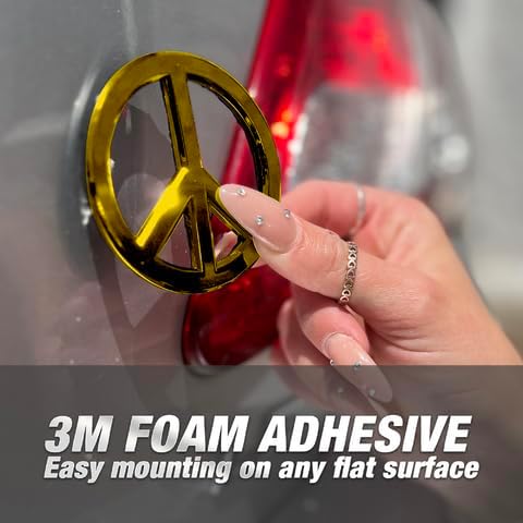 Classic Gold Peace Sign Logo - Metal Car Emblem by Revolution Car Badges - Antiwar Peace and Love Symbol - Premium Alternative to Bumper Stickers, Decals, and Magnets (Gold Plated Metal)
