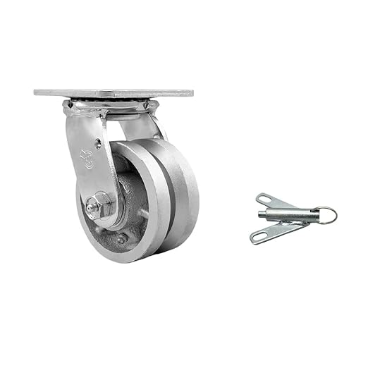 V Groove Semi Steel Cast Iron Swivel Top Plate Heavy Duty Caster with 4 Inch Wheel and Bolt on Swivel Lock – 800 lbs. Capacity/Caster - Service Caster Brand