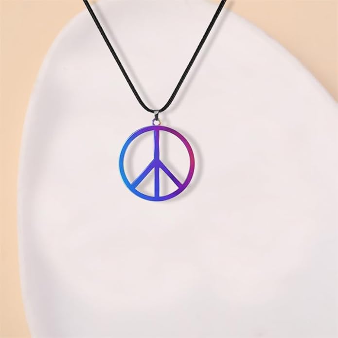 Love Peace Sign Necklaces for Women Men Alloy Vintage Retro Hippie Style Peace Sign Pendant Necklaces Handmade Adjustable Rope 60s or 70s Party Accessories Jewelry Gifts