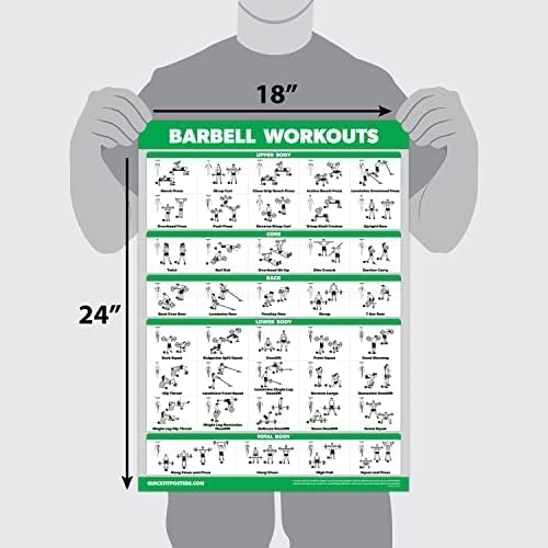QUICKFIT Dumbbell Workouts and Barbell Exercise Poster Set - with Plastic Frame 2 Chart Set - Dumbbell Exercise Routine & Barbell Workouts (18" x 24")