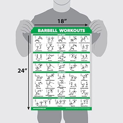 QUICKFIT Dumbbell Workouts and Barbell Exercise Poster Set - with Plastic Frame 2 Chart Set - Dumbbell Exercise Routine & Barbell Workouts (18" x 24")