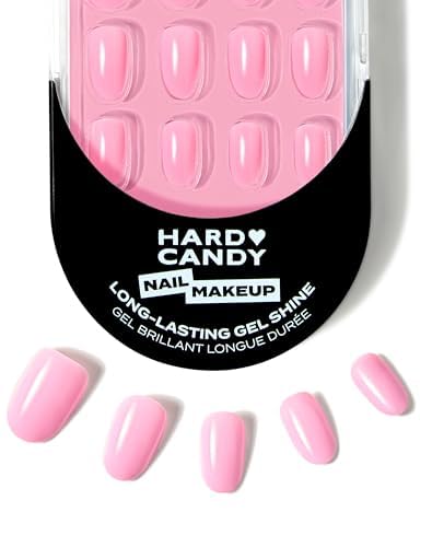 Short Pink Press On Nails | Hard Candy False Nails with Real Solid Pink Nail Polish | Includes - Reusable Short Round Nails, Strong Nail Glue and Travel Case