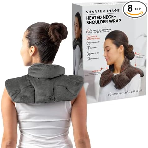 Sharper Image Heated Neck & Shoulder Wrap - Microwavable, Lavender Scented, Pain Relief Therapy (Pack of 8)