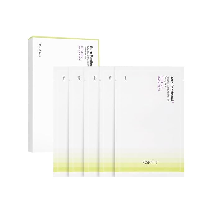SAM'U Born Panthenol Chilling Mask – Soothing & Cooling Korean Facial Sheet Mask with Birch Sap & Xylitol for Deep Hydration – Vegan Korean Glass Skin Care Face Mask (5 Sheets)