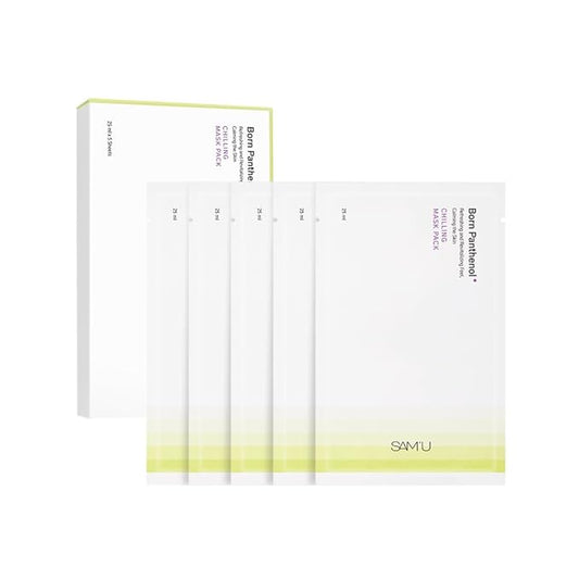 SAM'U Born Panthenol Chilling Mask – Soothing & Cooling Korean Facial Sheet Mask with Birch Sap & Xylitol for Deep Hydration – Vegan Korean Glass Skin Care Face Mask (5 Sheets)