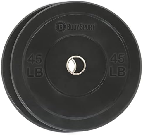 Body Sport 2” Rubber Olympic Bumper Plate Plate Set – Bumper Weight Plates – Set of Free Weights for Strength Training – Impact Absorbing Bumper Plates with Stainless Steel Insert