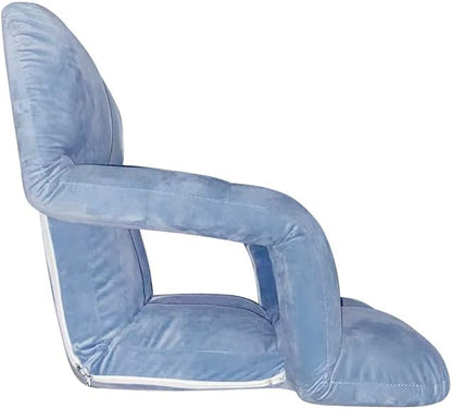 WoodShine Adjustable 6-Position Padded Floor Chair with Arms Folding Floor Seating Pillow Gaming Chair (Morandi Blue)