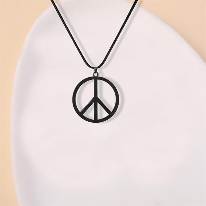 Love Peace Sign Necklaces for Women Men Alloy Vintage Retro Hippie Style Peace Sign Pendant Necklaces Handmade Adjustable Rope 60s or 70s Party Accessories Jewelry Gifts