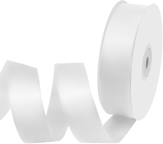 1" Width x 50 Yards Satin Fabric Ribbon, White Ribbon Perfect for DIY Bows, Swags, Gift Wrapping, Craft, Flower Bouquet，Christmas and Party Decoration