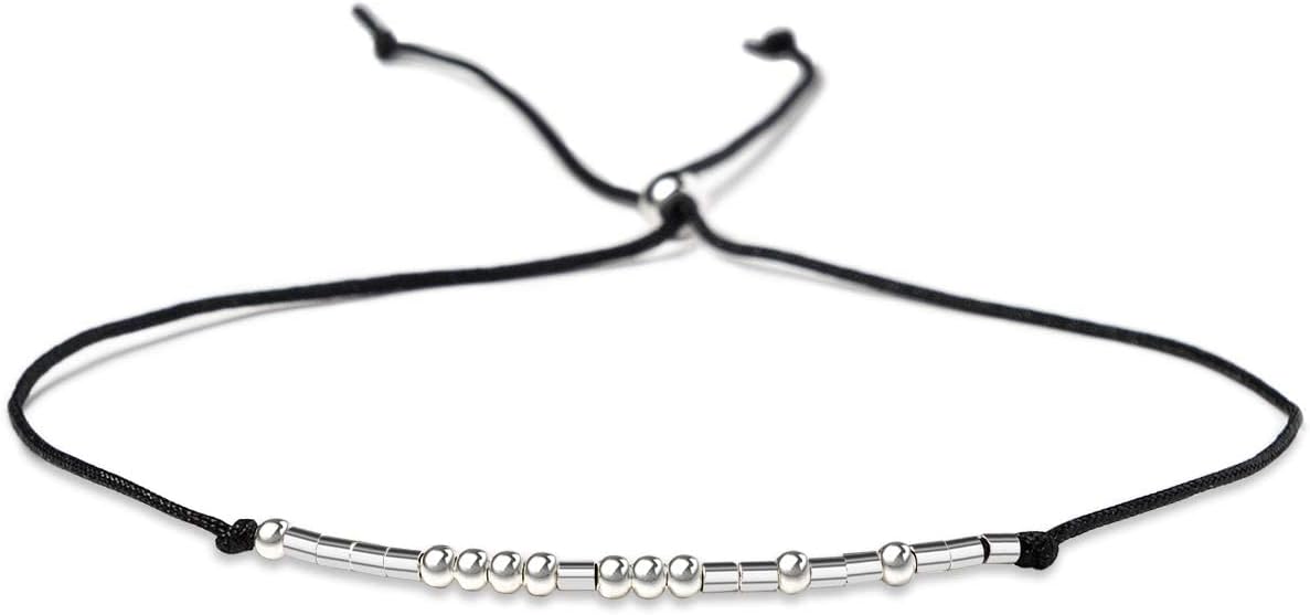 KGBNCIE Morse Code Bracelet for Women Sterling Silver Beads on Silk Cord Secret Message Fuck Friendship Inspirational Encouragement Bracelet Gift for Her