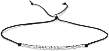 KGBNCIE Morse Code Bracelet for Women Sterling Silver Beads on Silk Cord Secret Message Fuck Friendship Inspirational Encouragement Bracelet Gift for Her