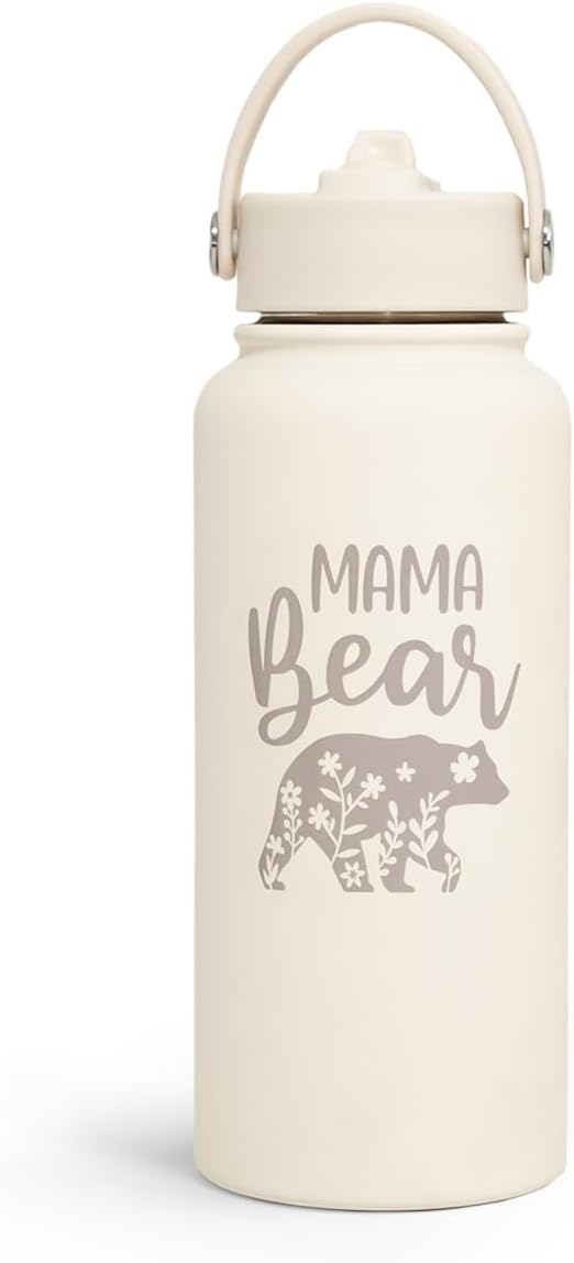 SANDJEST Mom Water Bottle, Mama Bear Bottles 32oz Stainless Steel Insulated with Lid, Mom Gifts from Daughter Son, Gifts for Mother's Day Christmas Birthday