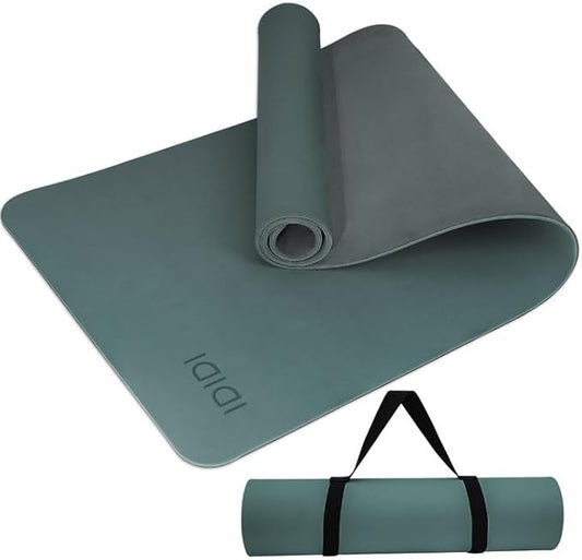 Yoga Mat with Strap,Non-Skid Workout Mat,8mm Thick Yoga Mat,POE Yoga Mats for Women Men Kids,Exercise Mat with Easy-Cinch,72"x24"x0.32” (183x61x0.8cm) (Deep green+Gray)
