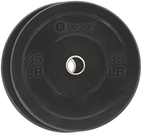 Body Sport 2” Rubber Olympic Bumper Plate Plate Set – Bumper Weight Plates – Set of Free Weights for Strength Training – Impact Absorbing Bumper Plates with Stainless Steel Insert