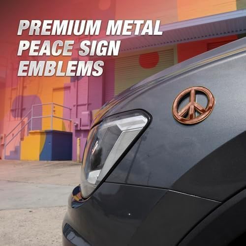 Classic Rose Gold Peace Sign Logo - Metal Car Emblem by Revolution Car Badges - Antiwar Peace and Love Symbol - Premium Alternative to Bumper Stickers, Decals, and Magnets (Rose Gold Plated Metal)