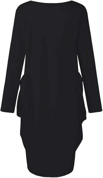 Womens I'm Mostly Peace Love and Light and A Little Go Print Long Sleeve Loose Pocket Oversize Tunic Dress