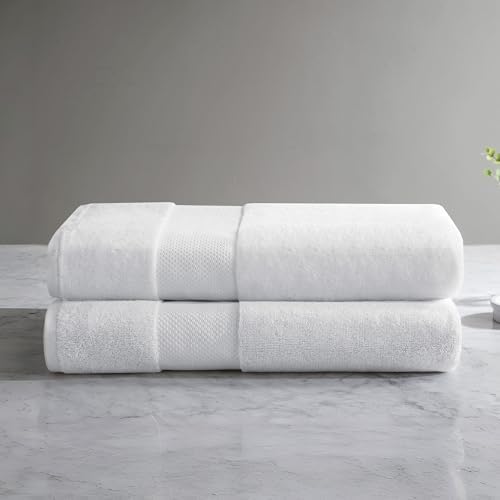 Madison Park Turkish Bath Towel Set 100% Cotton Bath Towel 600GSM Oversized Body Towel 2 Piece, Luxury Soft, Thick Spa Quality, Quick Dry Bathroom Towel, Jumble, 35" x 70", White