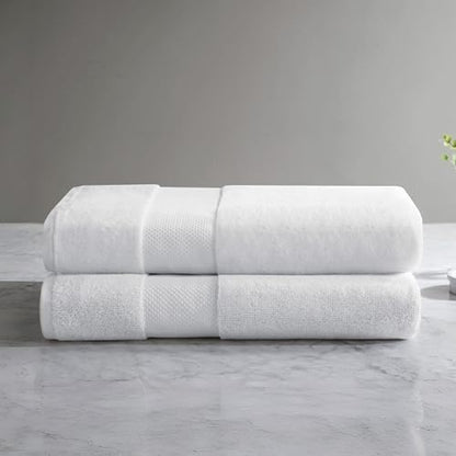 Madison Park Turkish Bath Towel Set 100% Cotton Bath Towel 600GSM Oversized Body Towel 2 Piece, Luxury Soft, Thick Spa Quality, Quick Dry Bathroom Towel, Jumble, 35" x 70", White