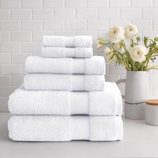 Peacock Alley Diamond 6 Piece Towel Set - Luxurious 100% Long-Staple Turkish Cotton - Soft, Absorbent & Fast Drying, White