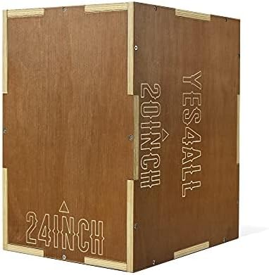Yes4All Plyo Box, 3-in-1 Wooden Box Jumps for Home Gym (12/14/16 in), 450 lbs Boxes Step Up with Smooth Edges & Wide Built-in Handles for Jumping, Strength Training, Lunges, Squats, Dips