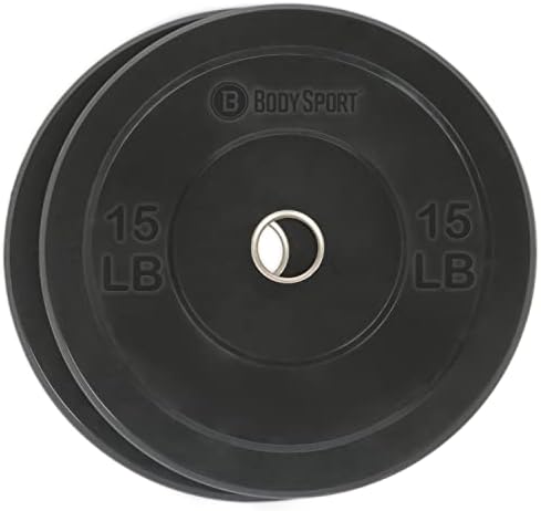 Body Sport 2” Rubber Olympic Bumper Plate Plate Set – Bumper Weight Plates – Set of Free Weights for Strength Training – Impact Absorbing Bumper Plates with Stainless Steel Insert