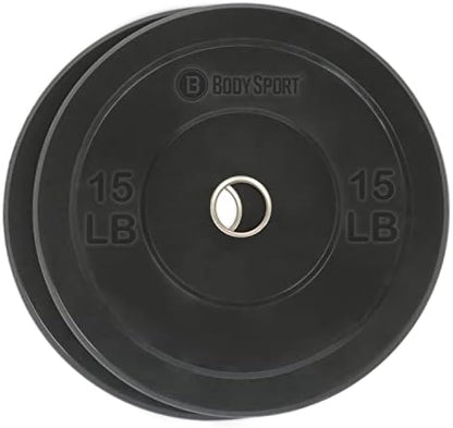Body Sport 2” Rubber Olympic Bumper Plate Plate Set – Bumper Weight Plates – Set of Free Weights for Strength Training – Impact Absorbing Bumper Plates with Stainless Steel Insert