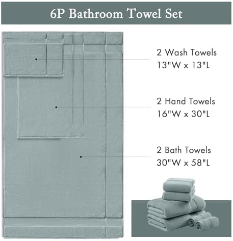 Madison Park Turkish 100% Cotton 600Gsm Luxury Premium Thick Soft Absorbent Hotel Bathroom Towel Set Shower Hand Face Washcloths, Assorted Sizes, Blue 6 Piece