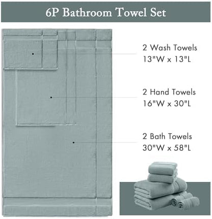 Madison Park Turkish 100% Cotton 600Gsm Luxury Premium Thick Soft Absorbent Hotel Bathroom Towel Set Shower Hand Face Washcloths, Assorted Sizes, Blue 6 Piece