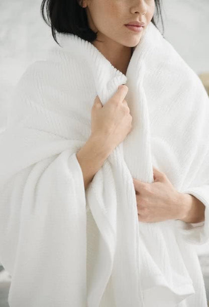 Cozy Earth Ribbed Bath Towel Set - 60% Cotton 40% Viscose from Bamboo Bathroom Towels - Soft & Absorbent Textured Ribbed Pattern - 2 Pack White