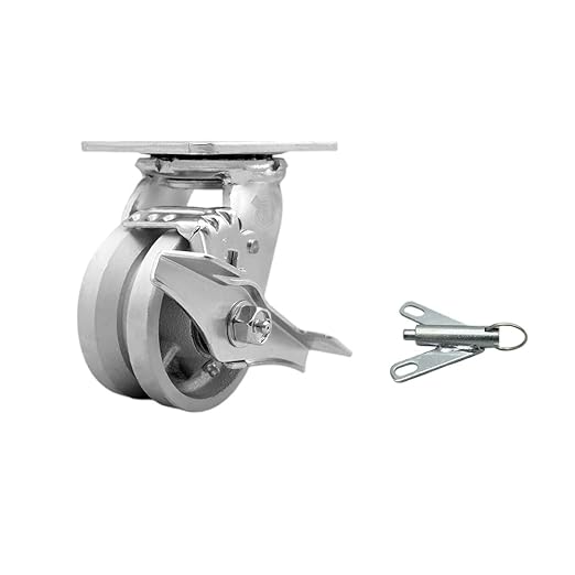 V Groove Semi Steel Cast Iron Swivel Top Plate Heavy Duty Caster with 5 Inch Wheel and Top Lock Brake and Bolt on Swivel Lock – 1,100 lbs. Capacity/Caster - Service Caster Brand