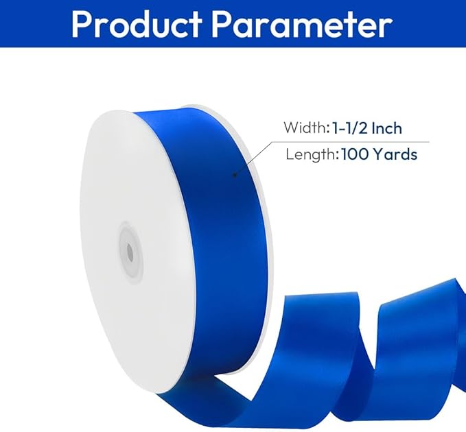 1-1/2" Width x 100 Yards Satin Ribbon, Royal Blue Ribbon Perfect for DIY Craft, Bows, Gift Wrapping, Flower Bouquet, Valentine's Day, Christmas and Party Decoration