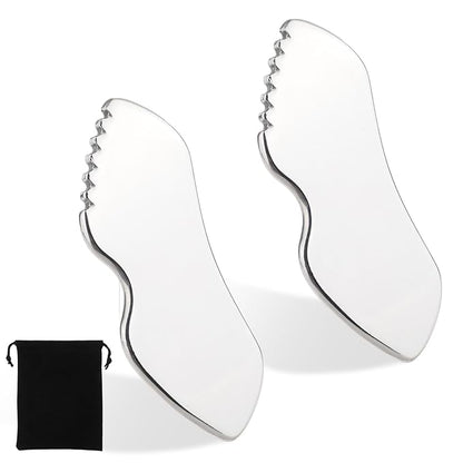 Molain 2Pcs Stainless Steel Gua Sha Facial Tools Metal Detail Gua Sha Stone Body Lymphatic Drainage Massager Face Guasha Face Sculpting Tool Skin Care with Gift Pouch Mother's Day Gifts