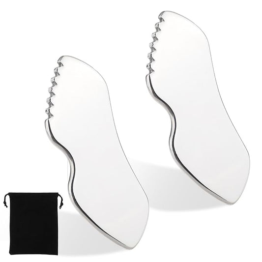 Molain 2Pcs Stainless Steel Gua Sha Facial Tools Metal Detail Gua Sha Stone Body Lymphatic Drainage Massager Face Guasha Face Sculpting Tool Skin Care with Gift Pouch Mother's Day Gifts