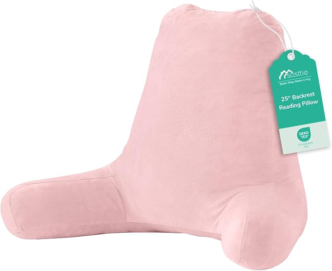 Sasttie 25-inch Reading Pillows for Sitting in Bed Adult, Jumbo Velvet Back Pillow Bed Sitting Up, XL High Back-Rest Support Cushion for Sit Up on Couch & Floor, Oeko-Tex Certified, Pink