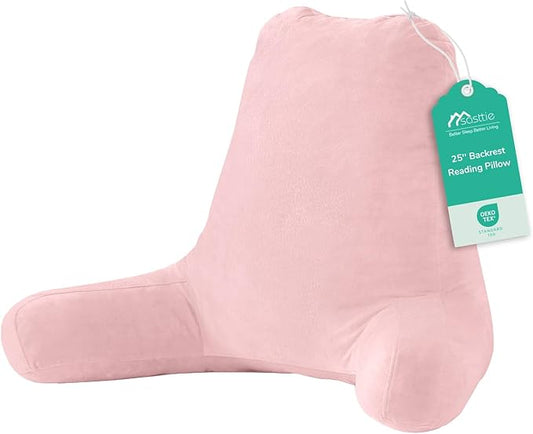 Sasttie 25-inch Reading Pillows for Sitting in Bed Adult, Jumbo Velvet Back Pillow Bed Sitting Up, XL High Back-Rest Support Cushion for Sit Up on Couch & Floor, Oeko-Tex Certified, Pink