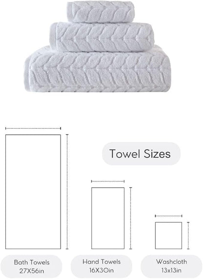 BAGNO MILANO Turkish Bath Towels, Soft Plush Jacquard Luxury Bath Towels, Quick Dry Towel Set (White, 3 pcs Towel Set)