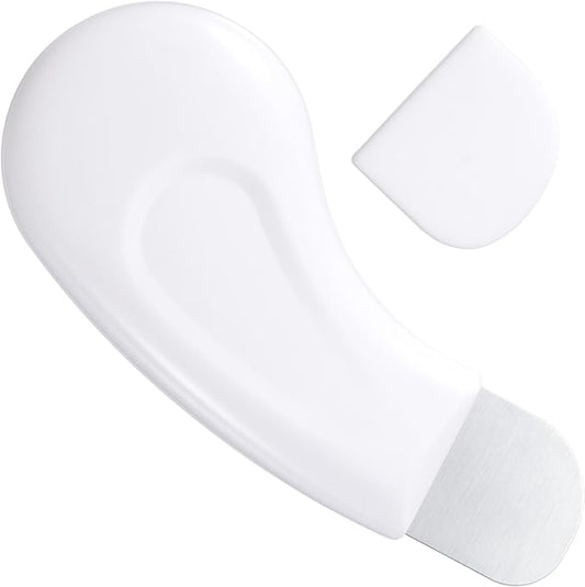 Manual Face Spatula, Metal Facial Scraper with Silicone Lid for Men & Women, Reusable Face Scrubber for Dry Oily Skin- White