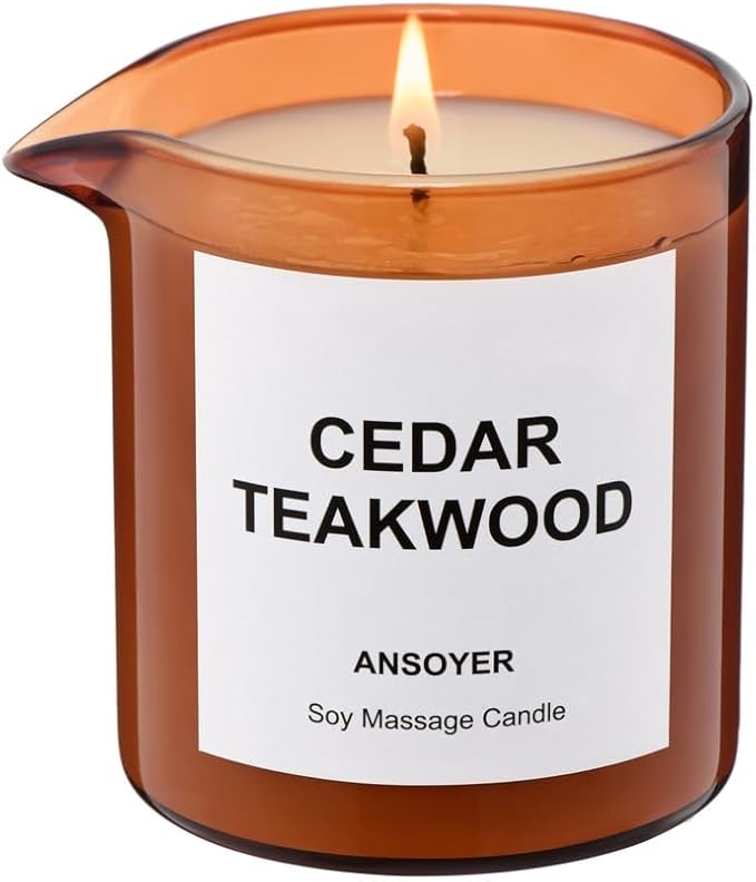 Massage Oil Candle| Massage Oil for Massage Therapy| Massage Lotion & Body Oil Candle| 8 OZ| Amazing Gift for Men or Women (Cedar Teakwood)