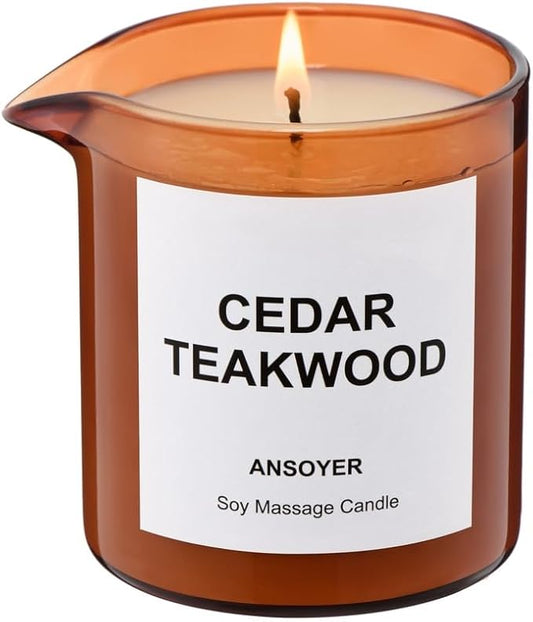 Massage Oil Candle| Massage Oil for Massage Therapy| Massage Lotion & Body Oil Candle| 8 OZ| Amazing Gift for Men or Women (Cedar Teakwood)