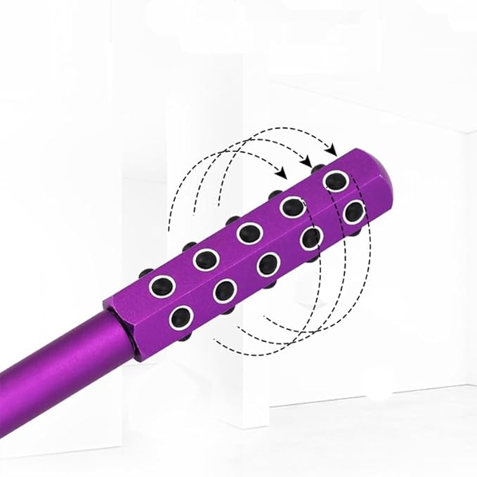 30-Stone Facial Roller - Cooling Face & Neck Massager Tool for Skin Rejuvenation | 360° Contouring with Germanium Stones & Aircraft Aluminum | Portable 7.6" Beauty Roller - Purple