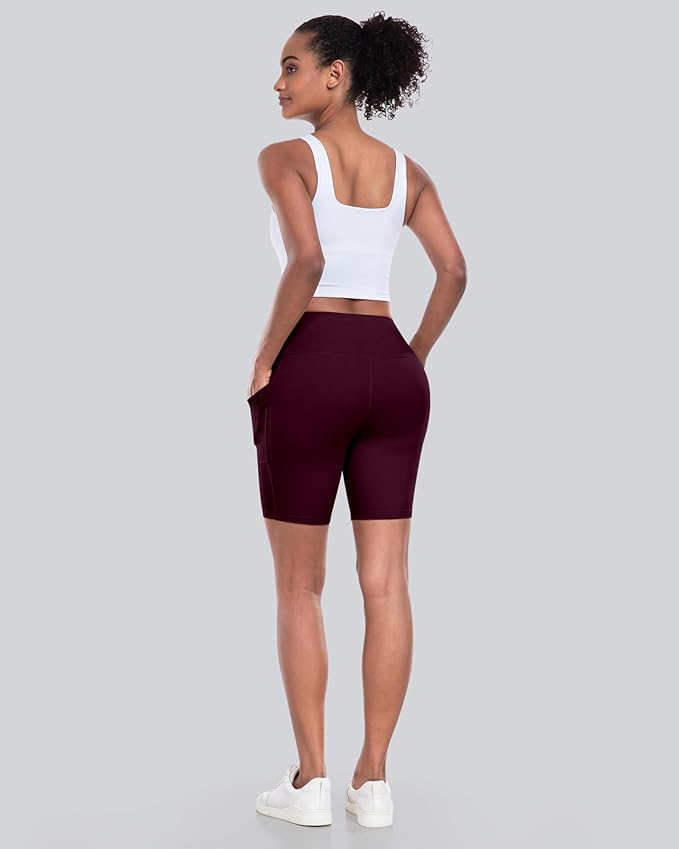 CHRLEISURE Womens Biker Yoga Shorts with Pockets: High Waisted Tummy Control Spandex Workout Athletic Gym Shorts 4 Packs