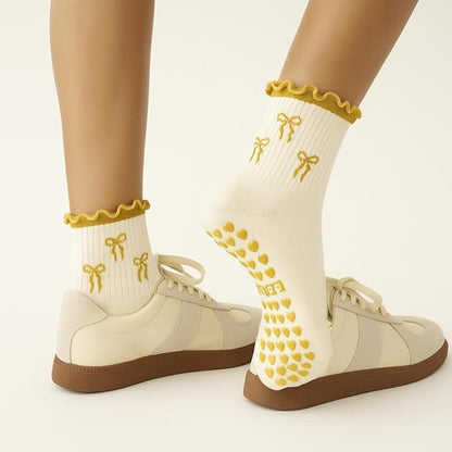 Crew Half Calf Grip Socks, Cutest Fruits Pilates Socks, Ruffle socks, Non-Slip, Barre Yoga Fitness