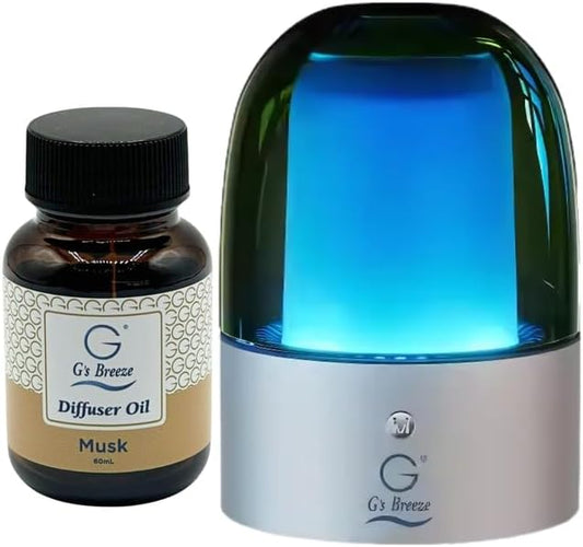 G's Breeze Smart Aroma Diffuser with 60ml Musk Scent Refill – Bluetooth & Wi-Fi App Control, LED Lighting, Adjustable Intensity, Long-Lasting Woody Fragrance for Home or Office