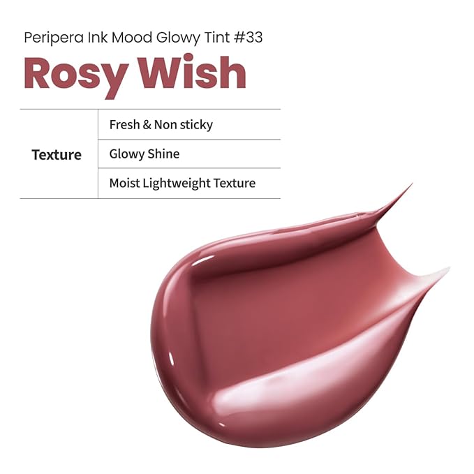 Peripera Ink Mood Glowy Tint | Lip-Plumping, Naturally Moisturizing, Lightweight, Glow-Boosting, Long-Lasting, Comfortable, Non-Sticky, Mask Friendly, No White Film 033 ROSY WISH